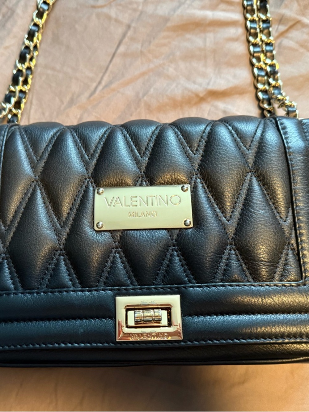 Valentino Quilted Black Leather Shoulder Bag with Gold Hardware. Beautiful!